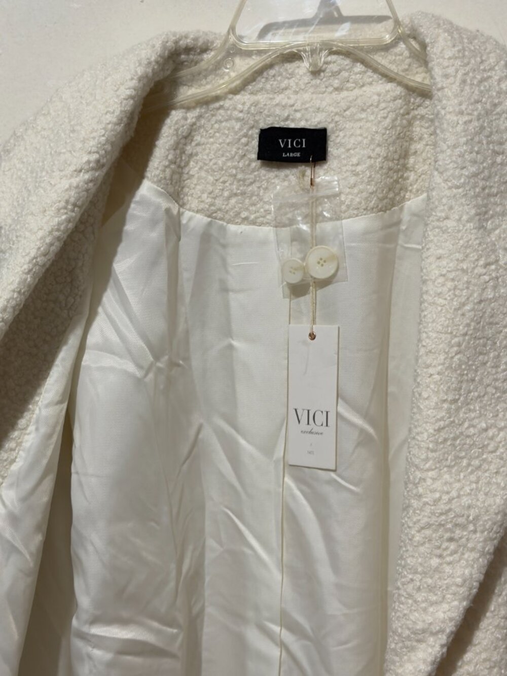 NWT VICI Collection Cream Double Breasted Teddy Bouclé Longline Trench Coat L - Picture 8 of 16